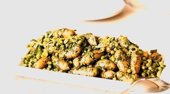 Fingerling Potatoes With Peas, Tarragon And Mustard Seed.